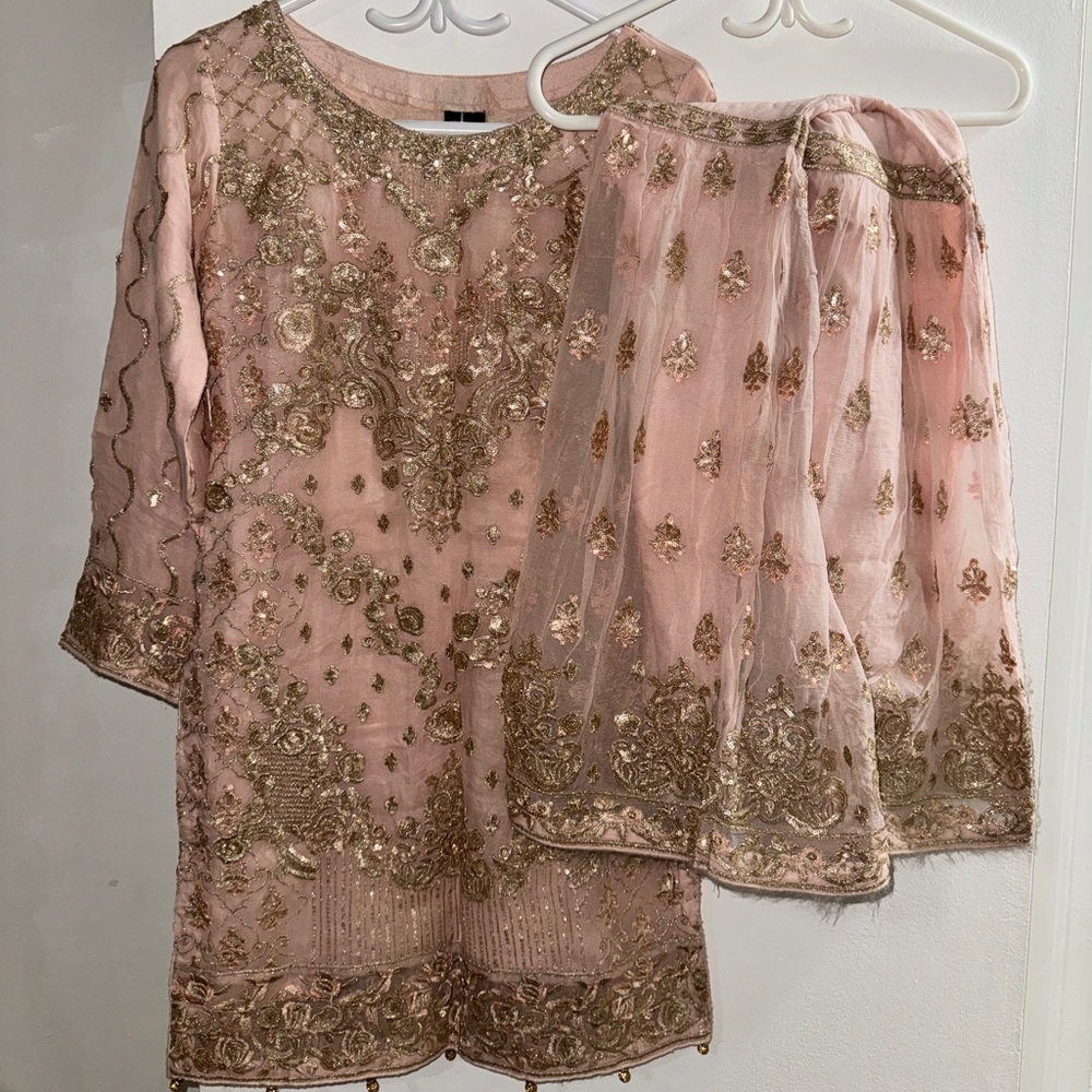 Gorgeous Pink Sharara with Gold Embroidery & Elegant Dupatta